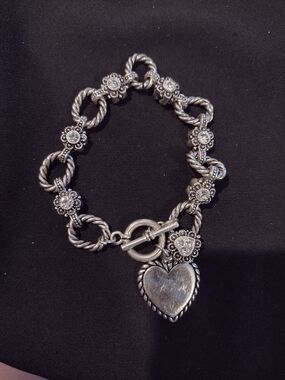 Silver Heart Charm Toggle Bracelet - Women Jewelry
